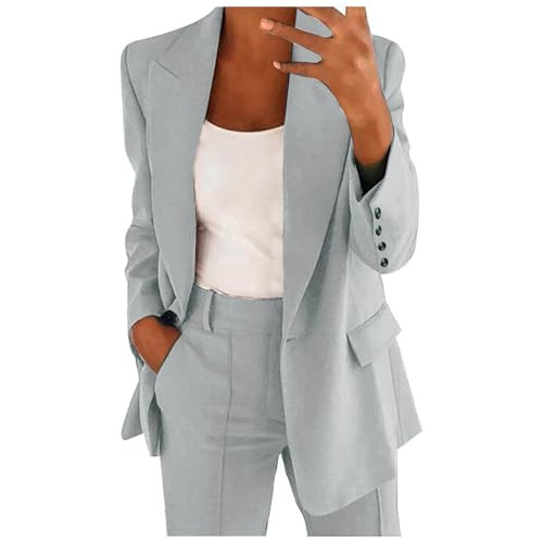 Deals Elegant Two Piece Sets for Women Womens Blazer Set 2 Piece Outfits Formal One Button Suit Jackets Pants Sets Casual Office Business Dressy Clothes Grey | Amazon (US)