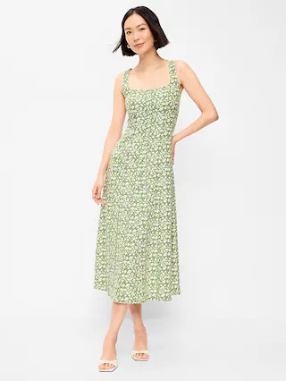 Fit & Flare Sleeveless Linen-Blend Midi Dress | Old Navy (US)