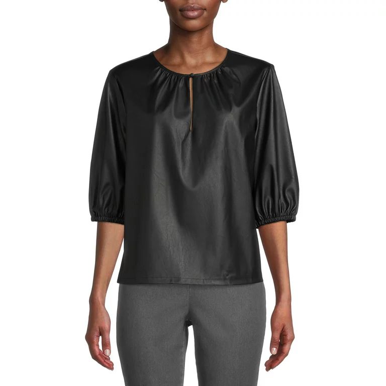 The Get Women's Faux Leather Volume Top with Long Sleeves | Walmart (US)