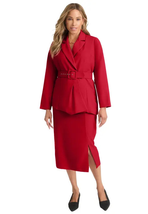 Jessica London Belted Skirt Suit in Classic Red at Nordstrom, Size 14 | Nordstrom