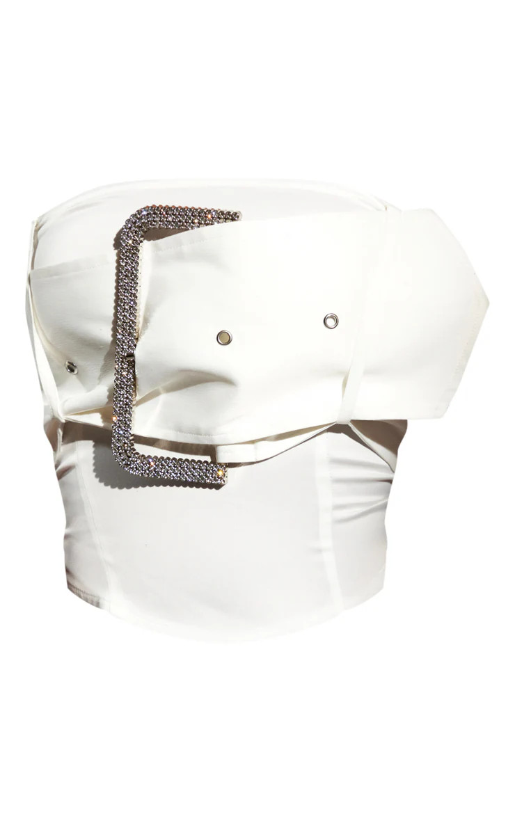 White Satin Diamante Buckle Crop Corset | PrettyLittleThing US