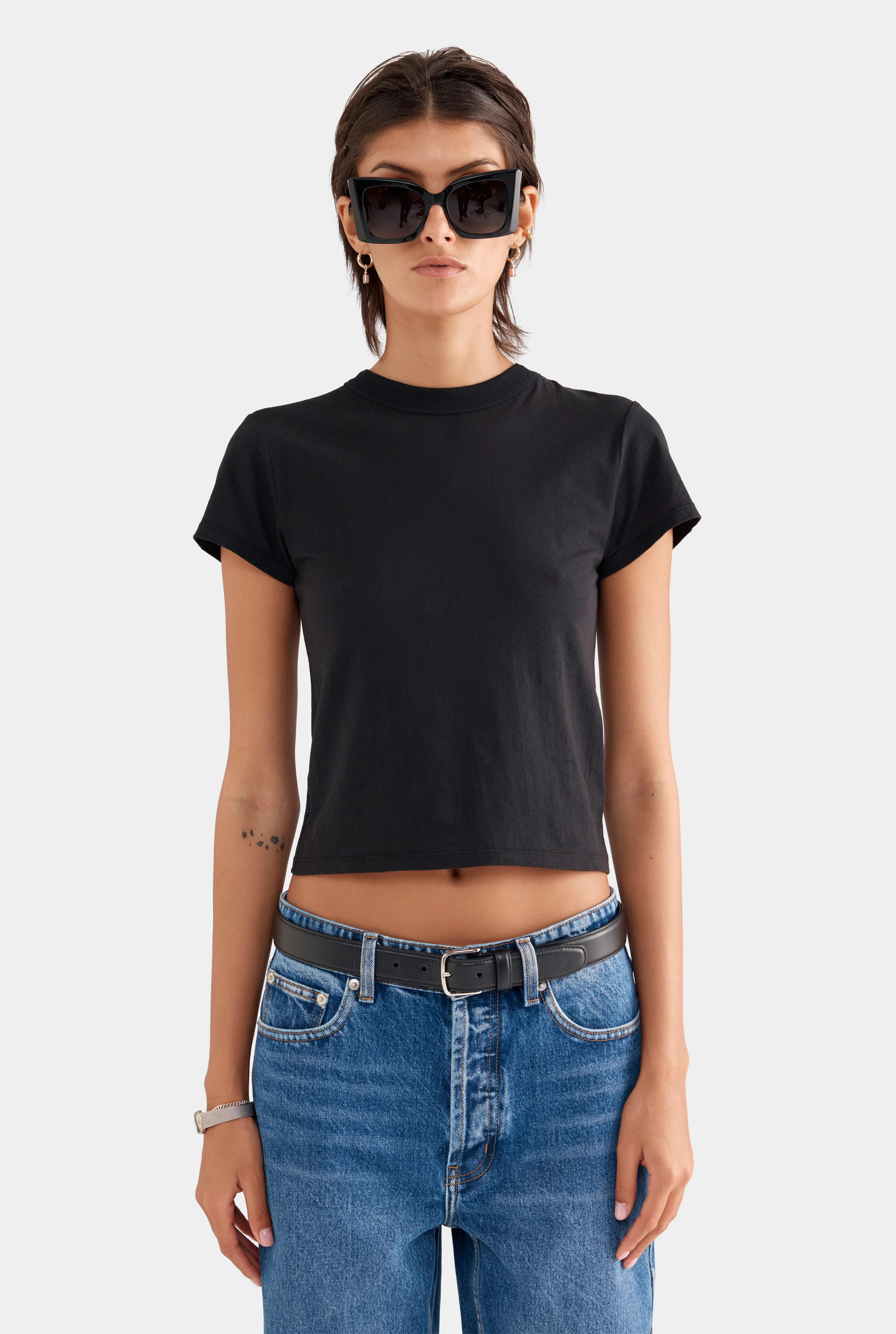 Womens Lightweight Cotton Baby Tee in Black | Venroy | Venroy AU