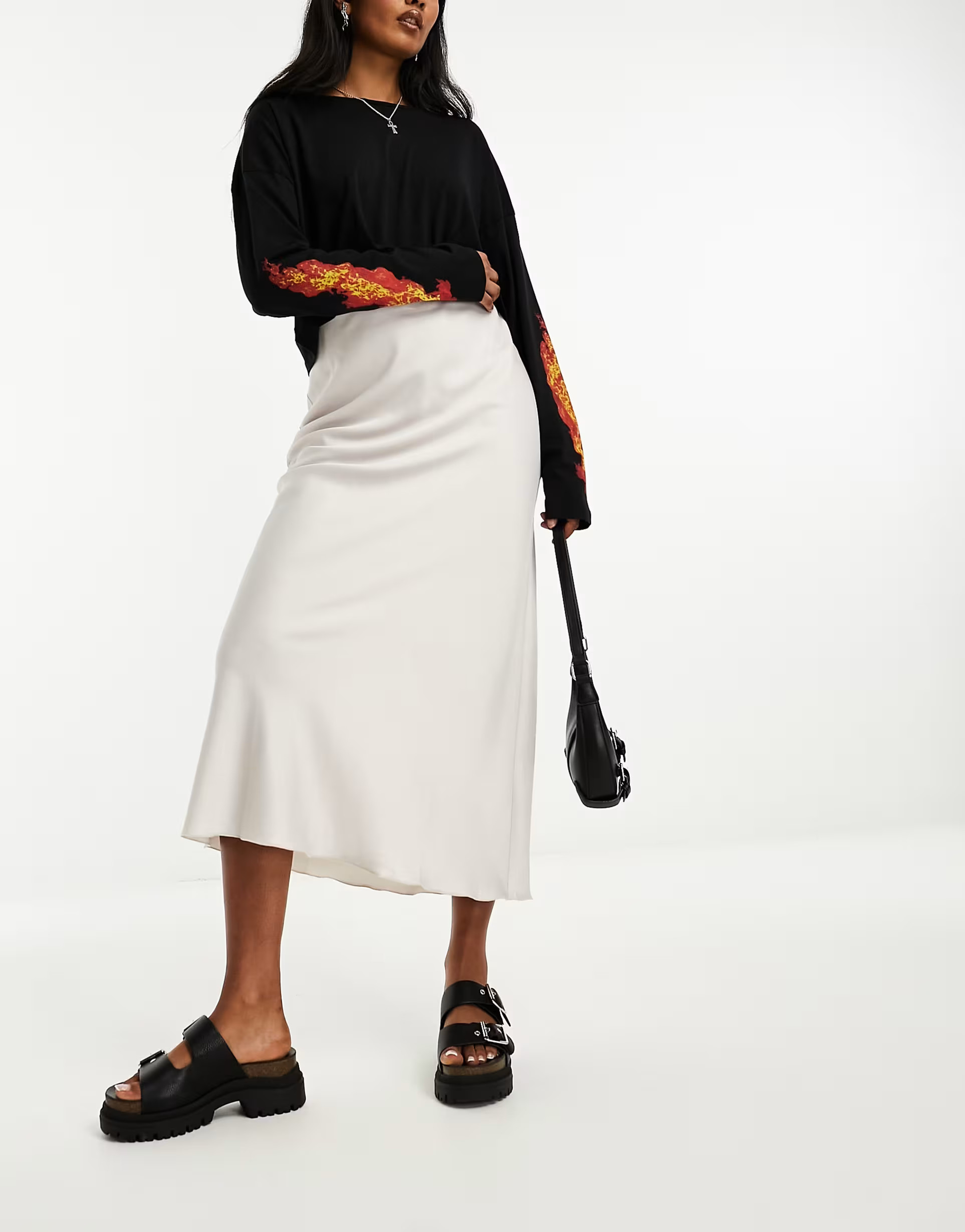 Weekday Trace satin midaxi skirt in gray | ASOS (Global)