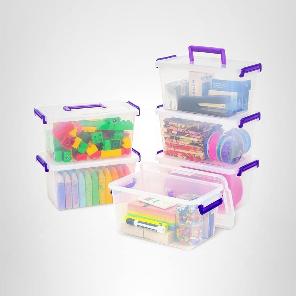 IRIS USA 5 Qt. Plastic Craft Storage Container Bins with Lids, 6 Pack, Small Art & Office Supply ... | Amazon (US)