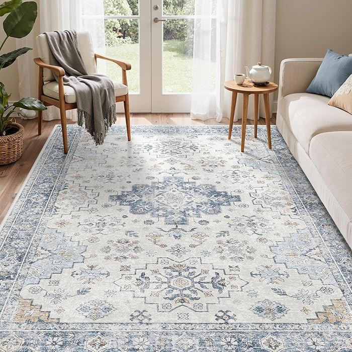 GENIMO 5x7 Area Rugs for Living Room,Machine Washable Non-Slip Vintage Rug, Low Pile Lightweight ... | Amazon (US)