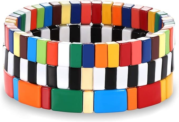 ELEARD Enamel Tile Bracelets for Women Stackable Colorful Tile Bead Stretch Bracelet Party Bracel... | Amazon (US)