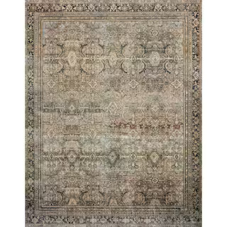 Layla Olive/Charcoal 9 ft. 6 in. x 14 ft. Traditional 100% Polyester Area Rug | The Home Depot