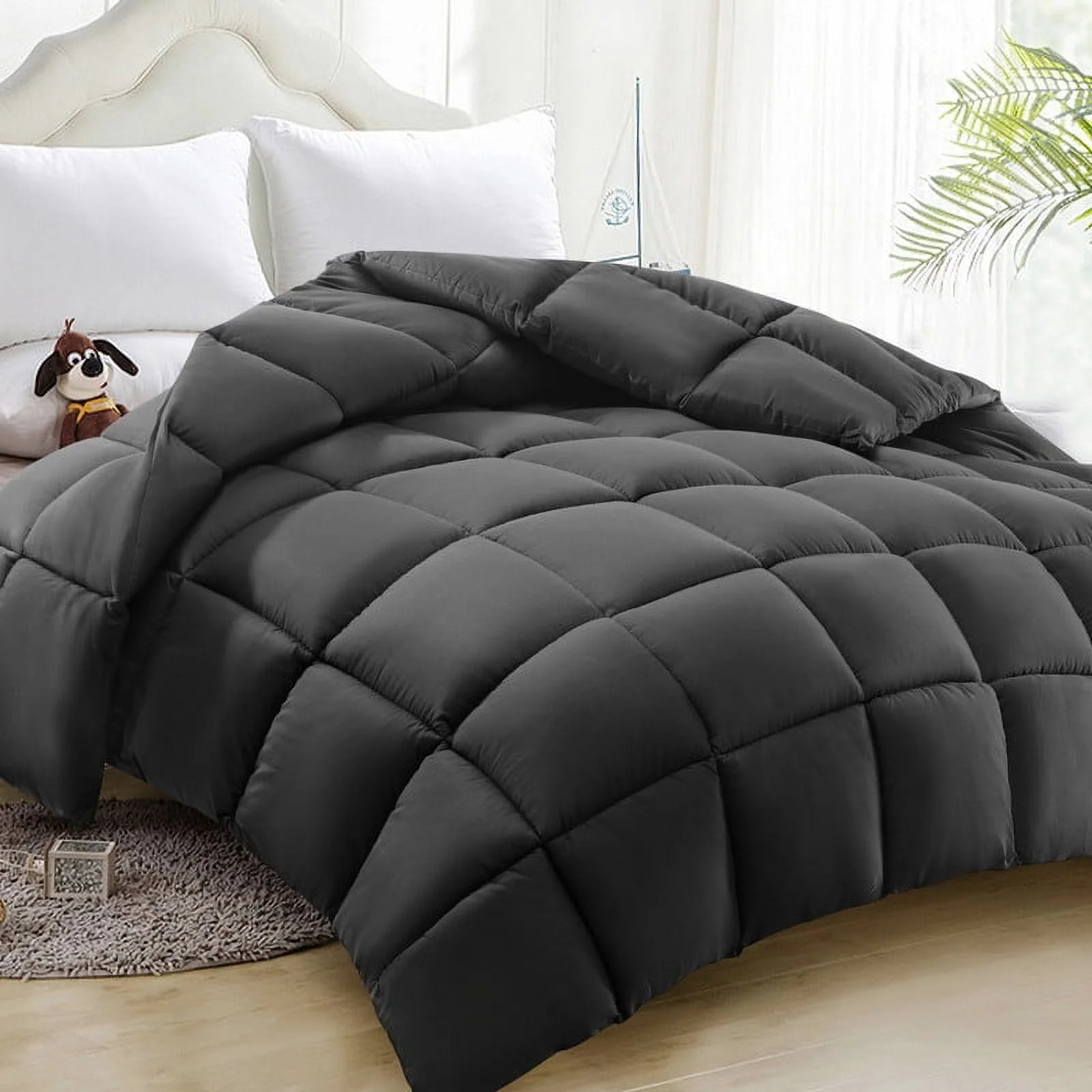 Comforter Queen Gray All Season Down Alternative, Cooling Quilted Duvet Insert, Bed Comforter wit... | Walmart (US)