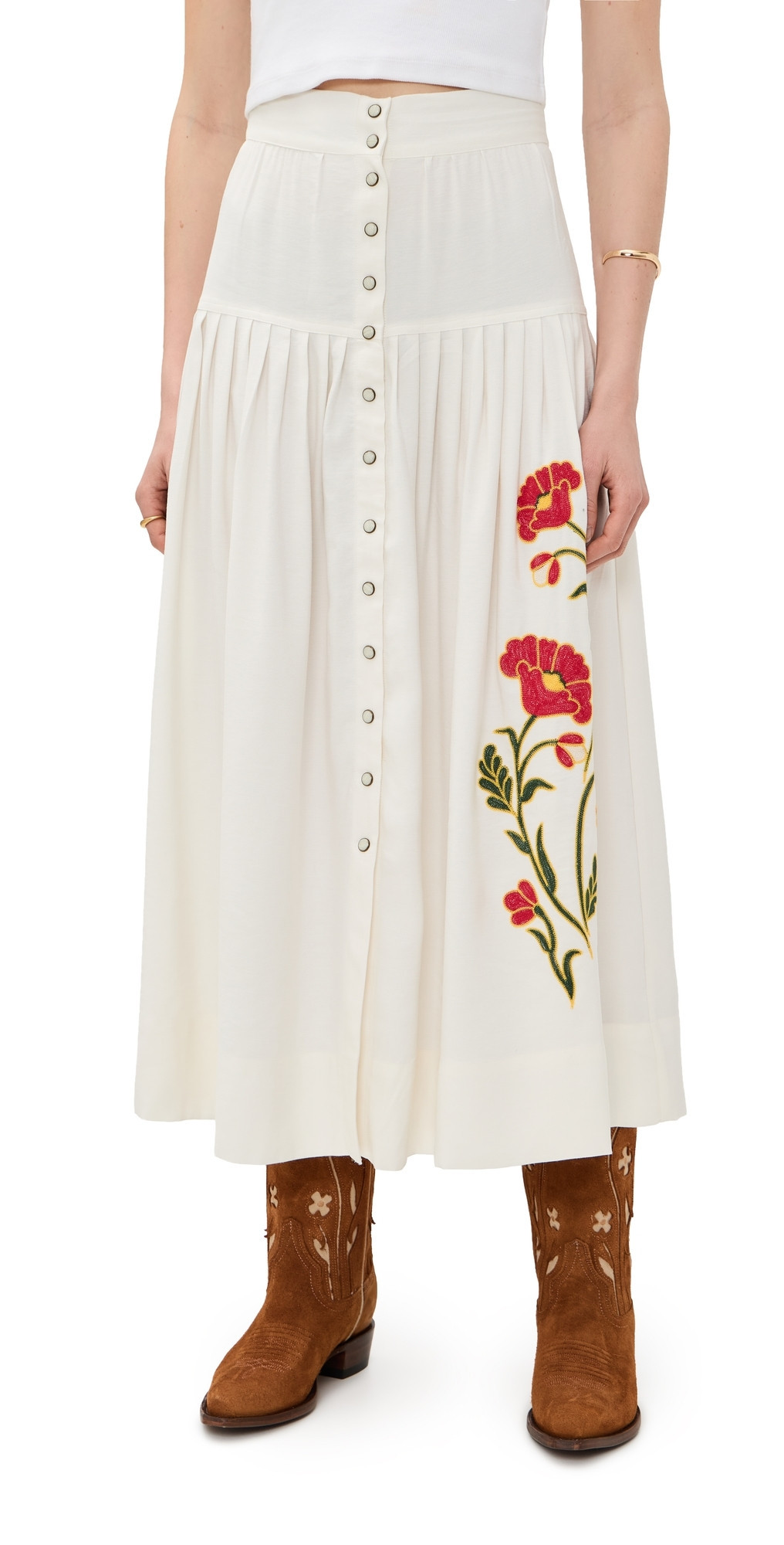 THE GREAT. THE GREAT x Stetson The Western Embroidered Highland Skirt Cream w/ Chambray Mix Multi 2 | Shopbop