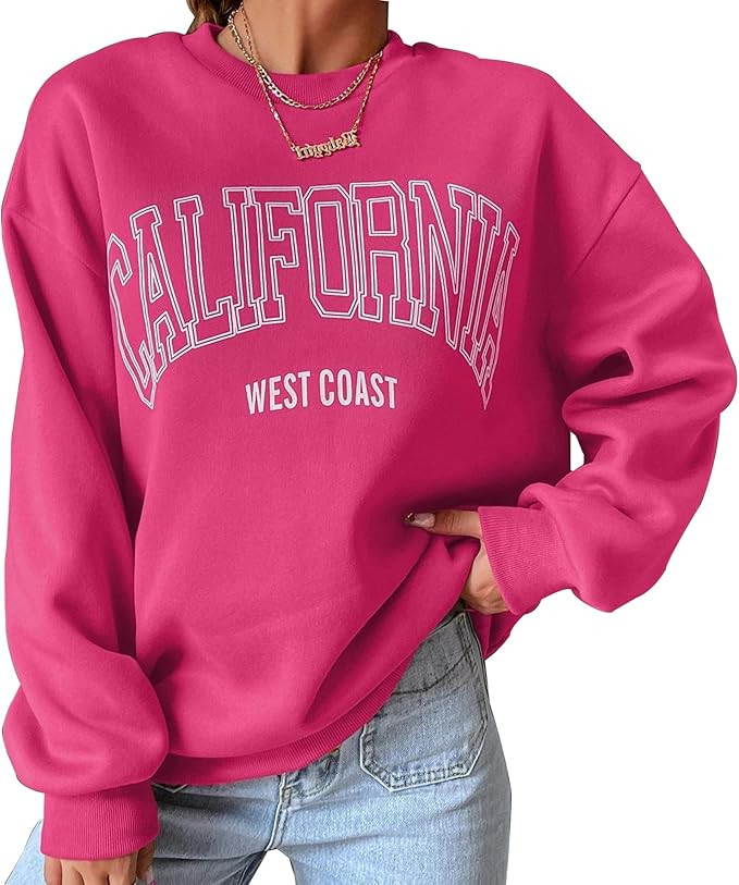 Cioatin Women’s Oversized California Letter Graphic Crew Neck Sweatshirt Drop Shoulder Baggy Fl... | Amazon (US)