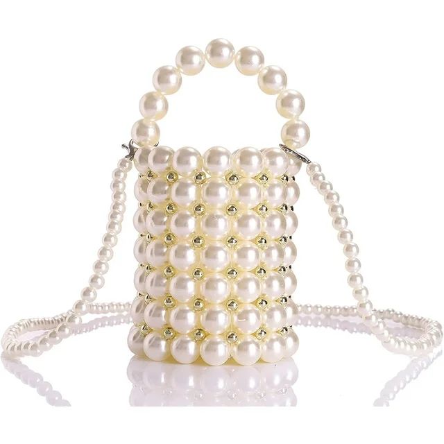 Beaded Handbag for Women White Pearl Decoration Evening Bags with Detachable Chain Inner Bag | Walmart (US)