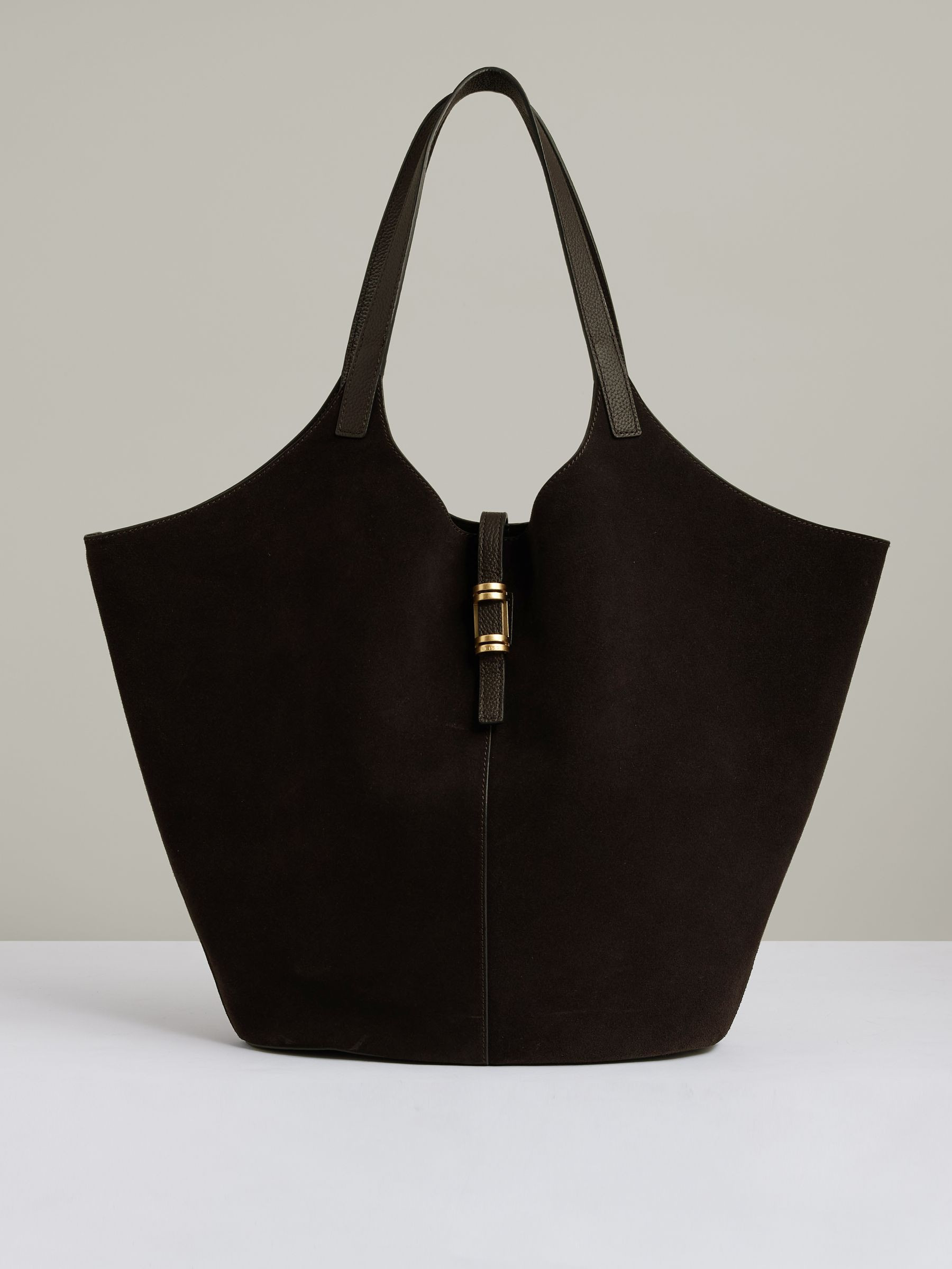 Leather And Suede Tote Bag in Chocolate | Reiss US