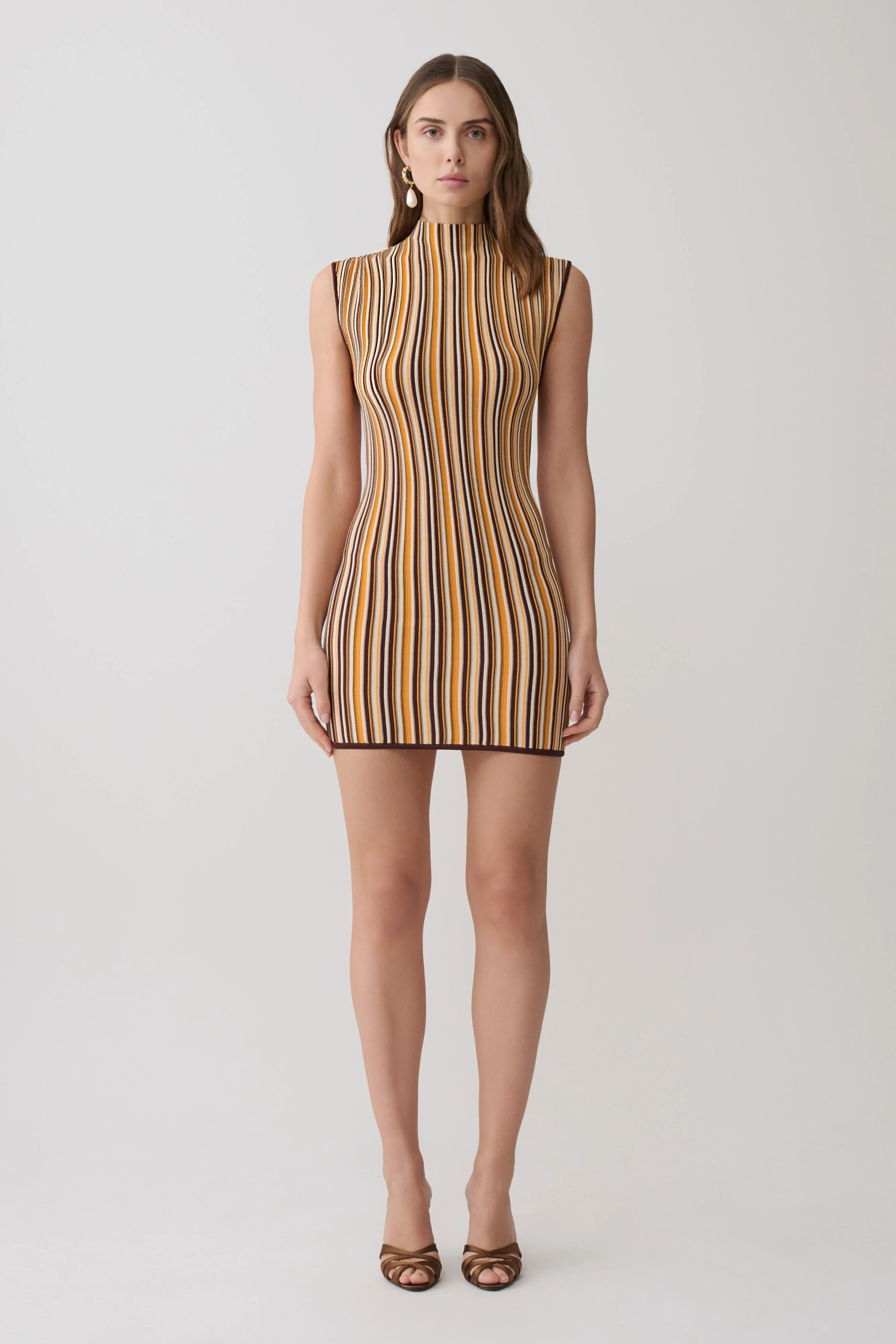 Meggie Striped Sleeveless Mini Dress / Orange/Chocolate | MESHKI | S | MESHKI US