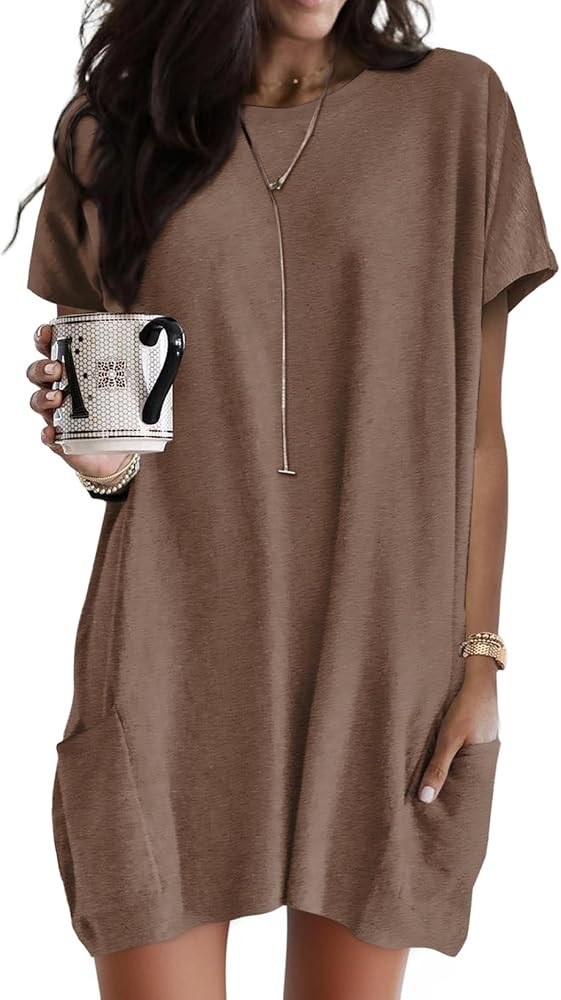 Dokotoo Summer Dresses for Women 2026 Short Sleeve T Shirt Dress Casual Loose Fitting Shift Mini ... | Amazon (US)