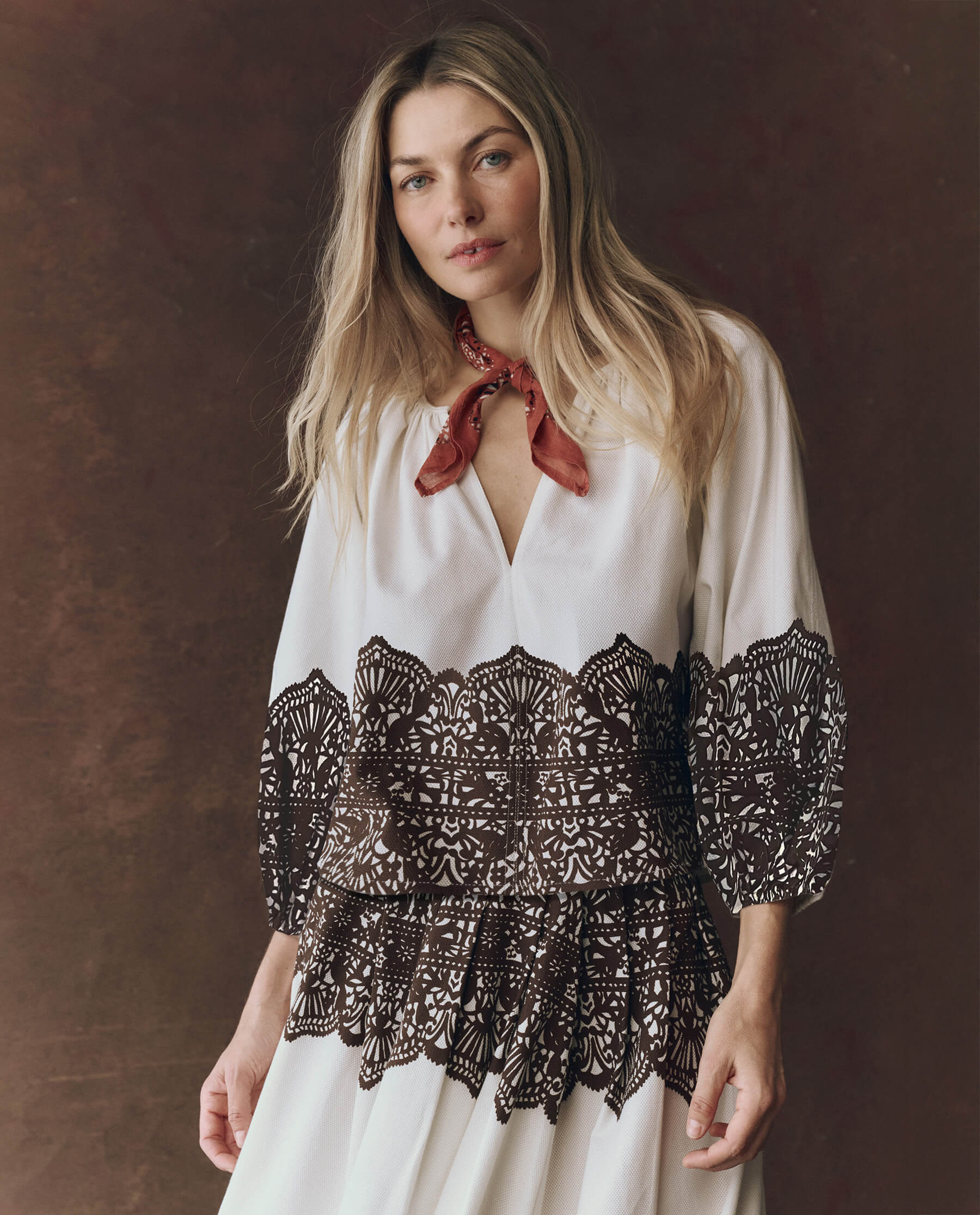 The Chariot Top. -- Cream With Western Lace Print | THE GREAT.