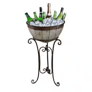 Vintiquewise Galvanized Metal Beverage Cooler Tub with Stand QI003289 - The Home Depot | The Home Depot