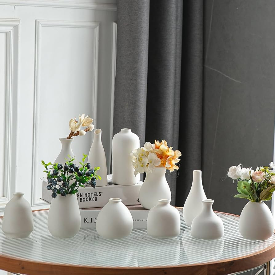 White Bud Vases, Small Ceramic Vase Set of 11, Mini Pottery Vases for Flowers, Decorative Pieces ... | Amazon (US)