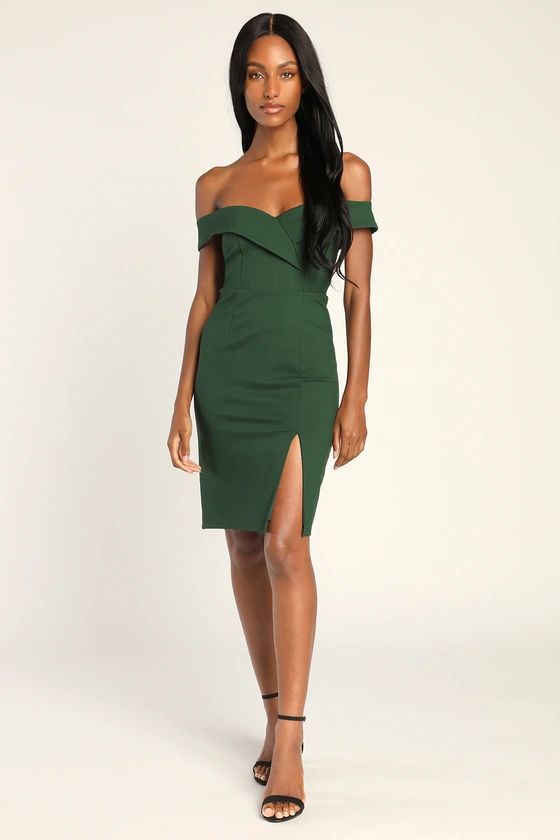 Classic Glam Hunter Green Off-the-Shoulder Bodycon Dress | Lulus (US)