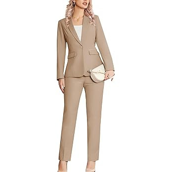 Women's 2 Piece Suit Notched Lapel One Button Slim Fit Business Office Work Tuxedo Blazer Pants S... | Amazon (US)