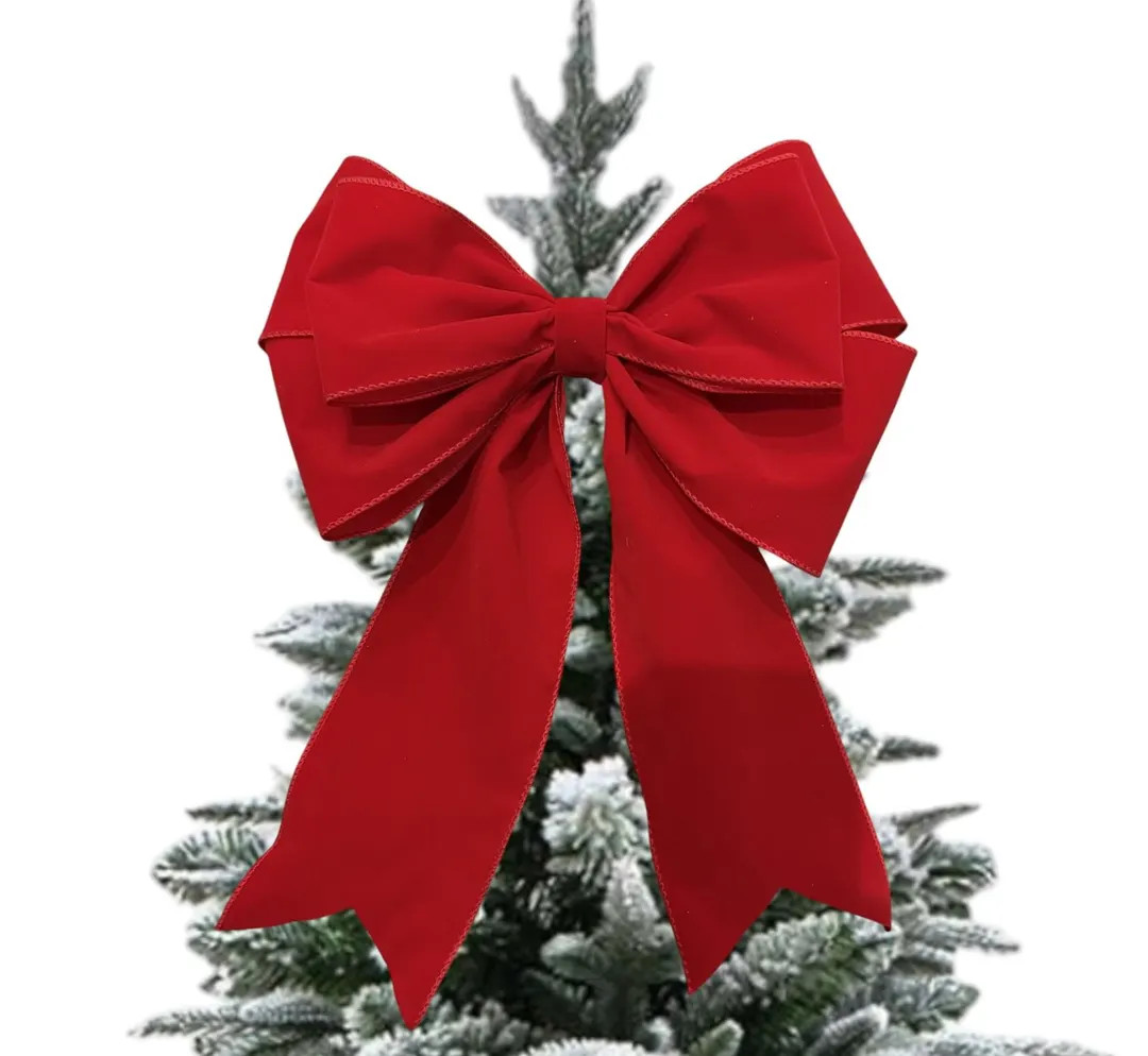 Large 11" Red Faux Velvet Wired Edge Tree Top Bow - Etsy | Etsy (US)