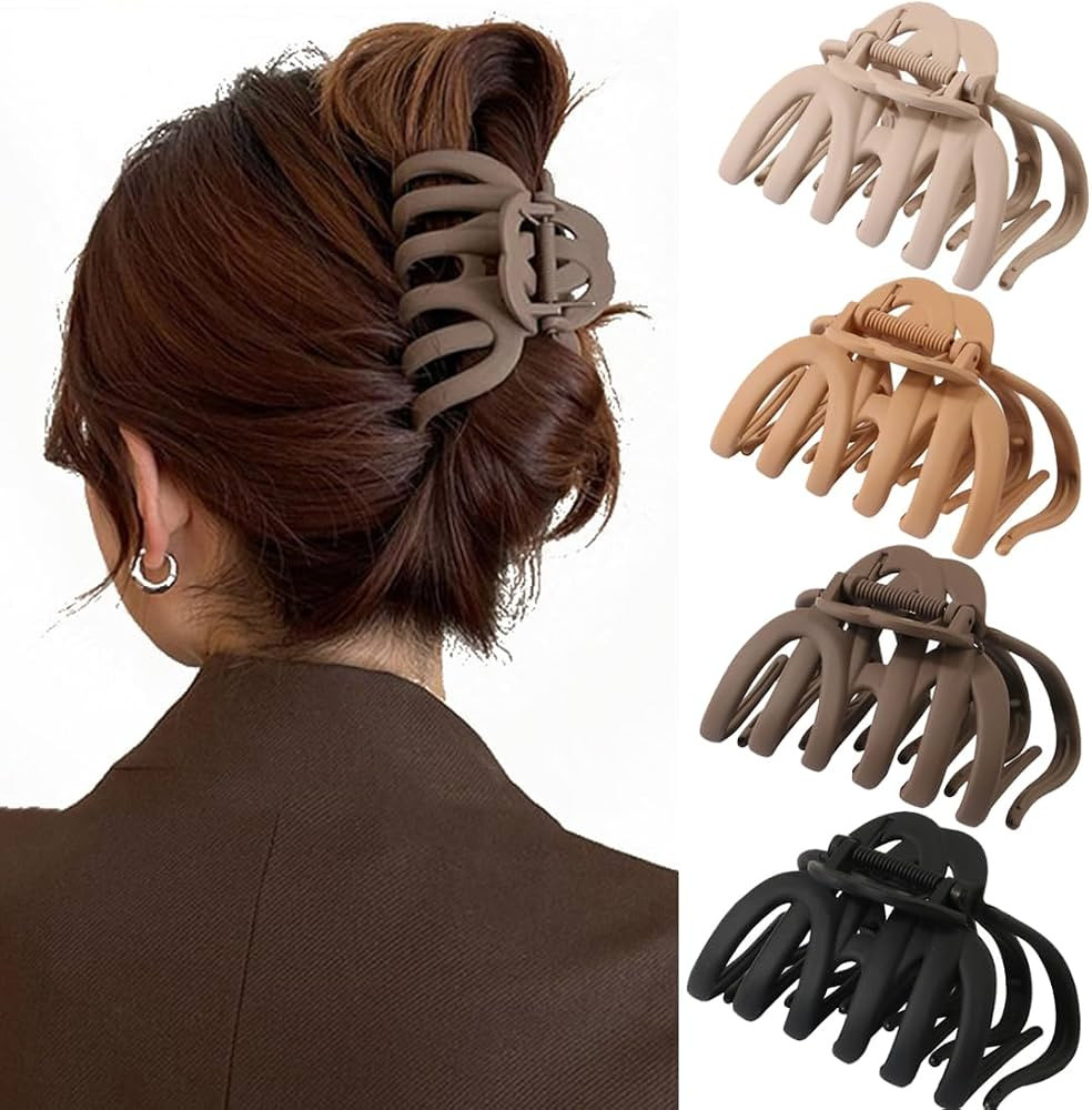 4 Pcs Octopus Claw Clips Matte Hair Clips Octopus Hair Claw Clips for Women 3.8" Large Hair Claw ... | Amazon (US)