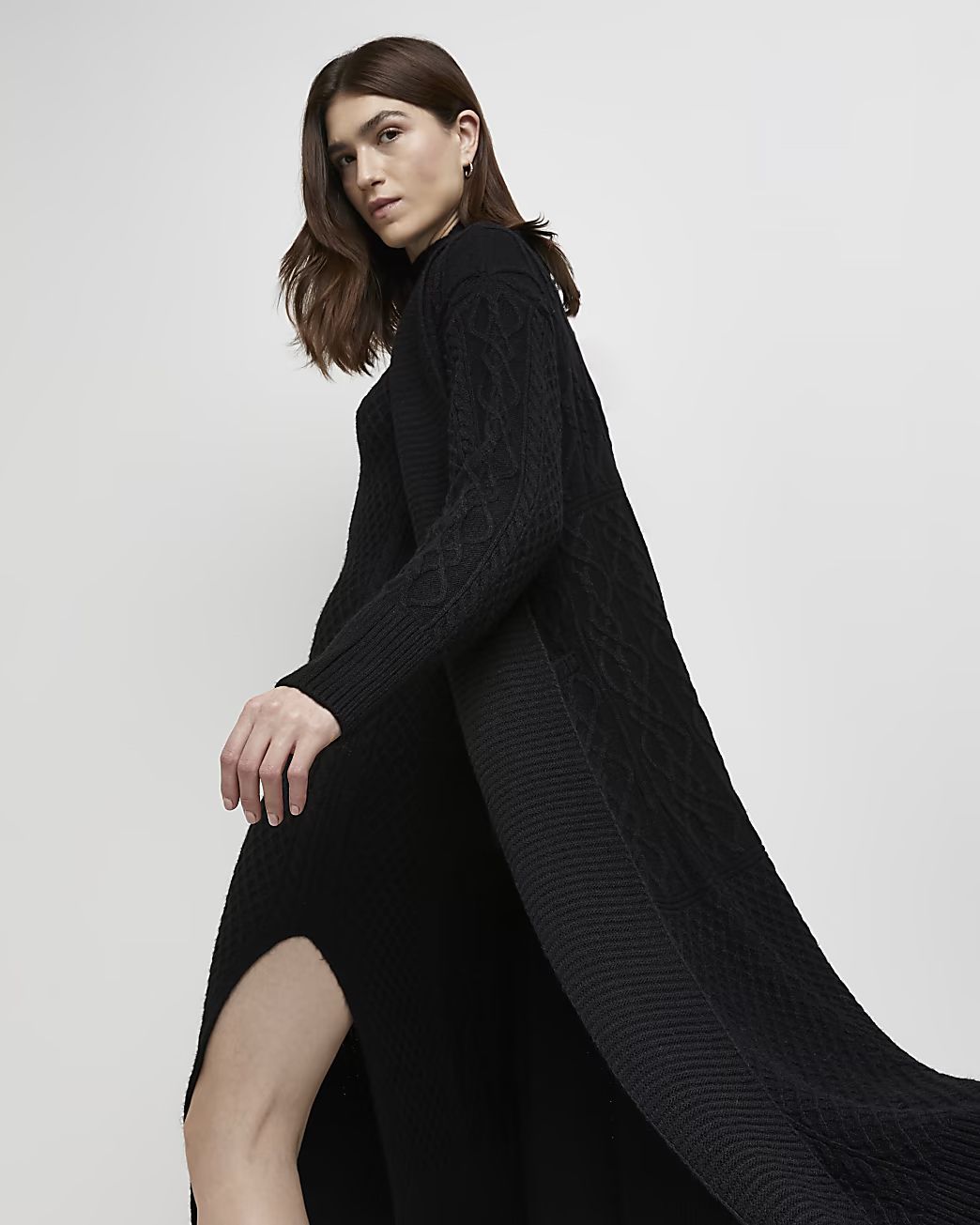 Black chunky cable knit longline cardigan | River Island (UK & IE)