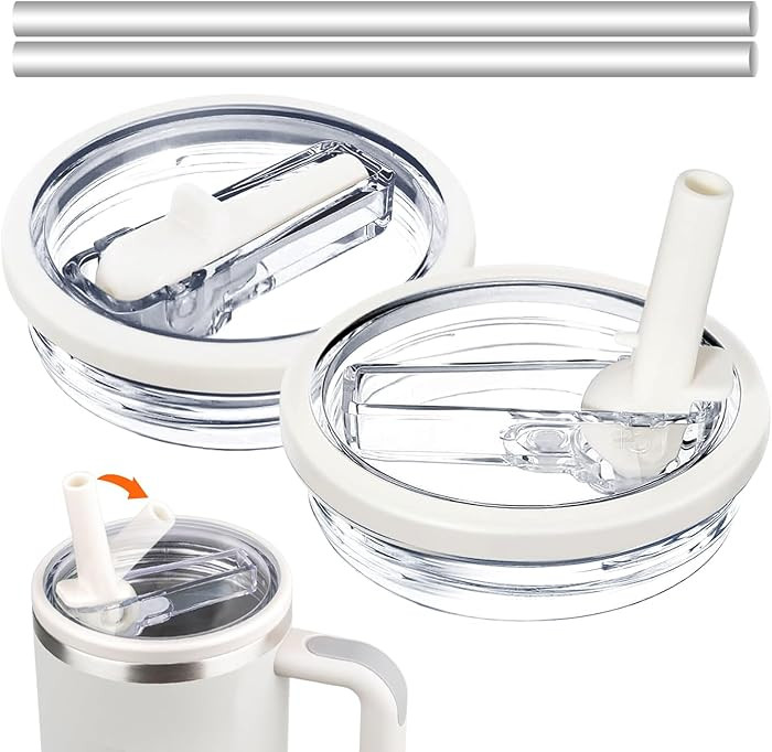 40 oz Tumbler Flip Straw Lid for Stanley Cup Accessories, 2 Pack Leak Proof Stanley Lid Replaceme... | Amazon (US)