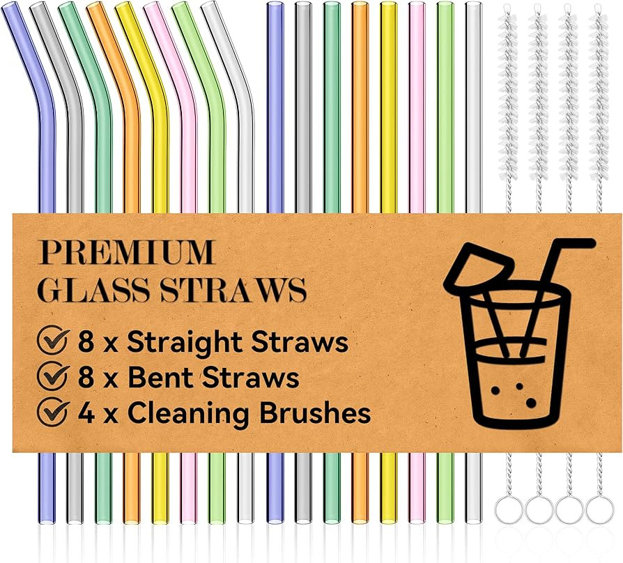 Foogwee® 20 Packs Reusable Glass Straws Set, 8.5'' x 10mm Clear Drinking Straws for Smoothies, S... | Amazon (US)