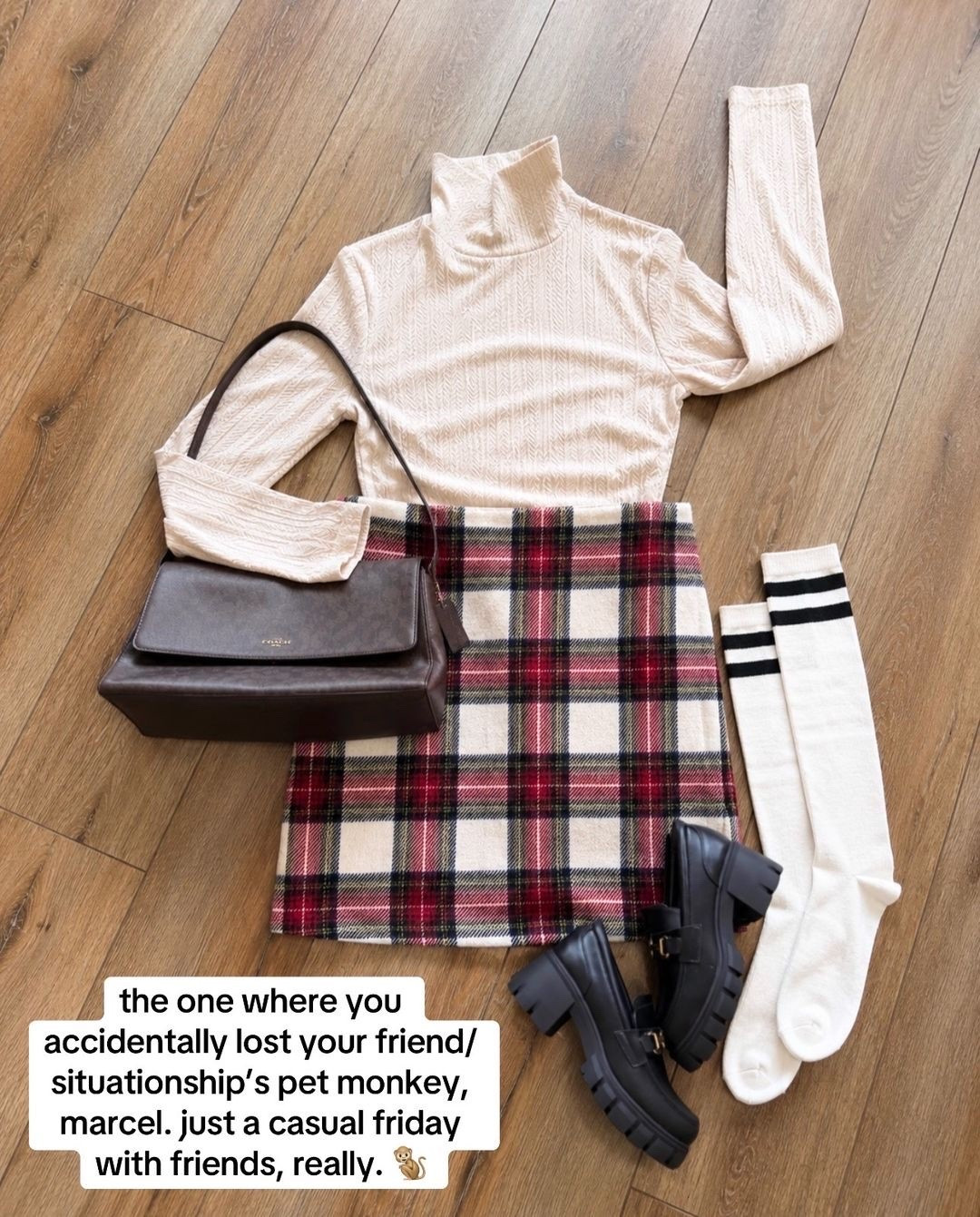 rachel green inspired outfits. skirt is old from abercrombie BUT it returns every year around october/holiday season. I got mine in 2022 and it’s been back in stock every year since, so hopefully it returns this year.

#LTKSeasonal #LTKstorytime #LTKSaleAlert