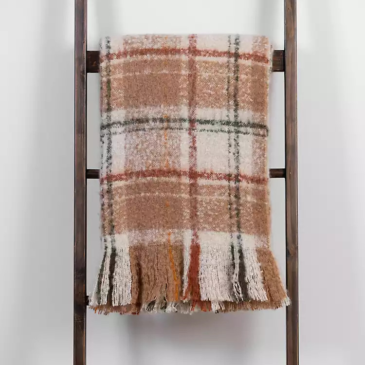 Taupe Fall Plaid Fringed Mohair Throw | Kirkland's Home