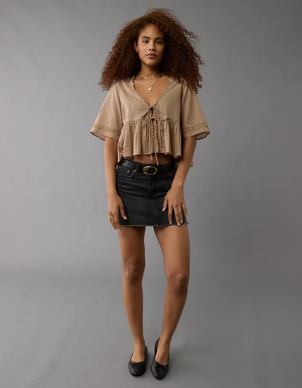 AE Tie Front Flyaway Blouse | American Eagle Outfitters (US & CA)
