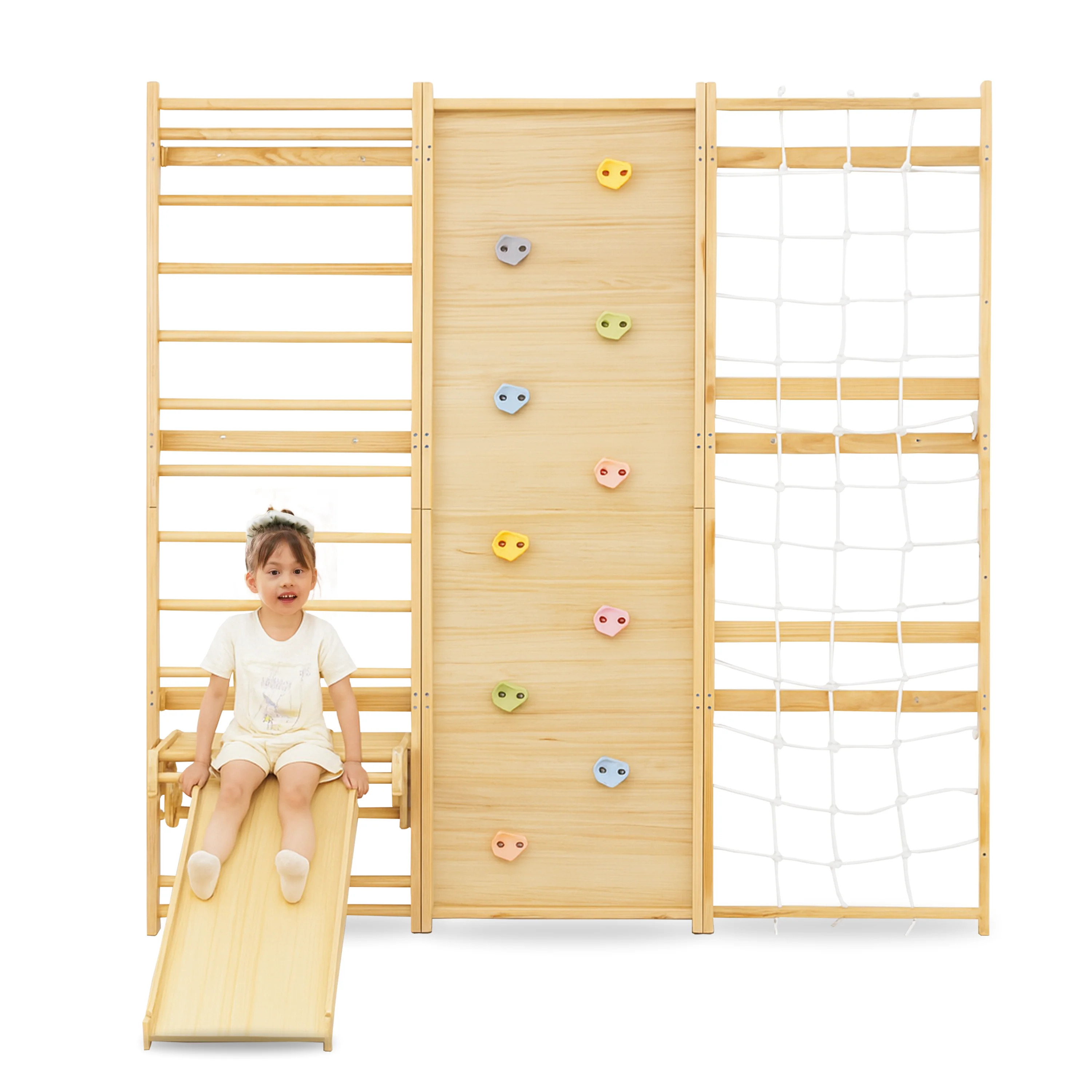 Walnut 9-in-1 Swedish Ladder Wall Gym – Indoor Climber for Kids | Avenlur