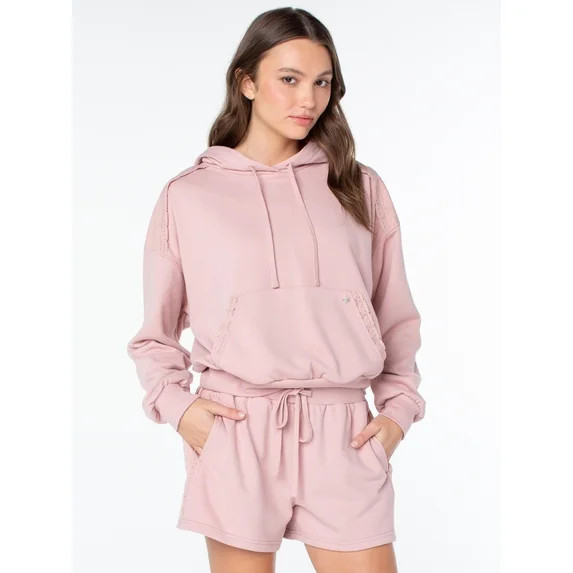 Celebrity Pink Women's and Women's Plus Lace Trim Hoodie Sweatshirt, Sizes XS-4X | Walmart (US)