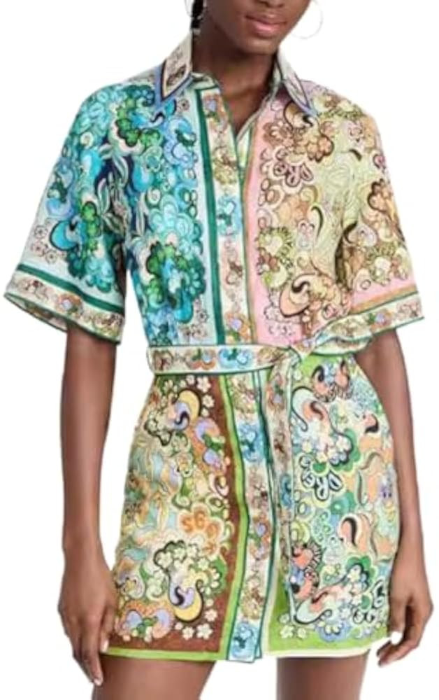 Women's Floral Mini Dress Y2k Short Sleeve Shirt Dress Cute Colorful Graffiti Graphic A-Line Lace... | Amazon (US)