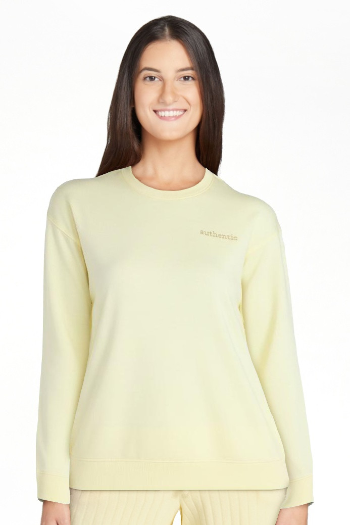 Joyspun Women's French Terry Knit Long Sleeve Lounge Sleep Top, Sizes XS-3X | Walmart (US)