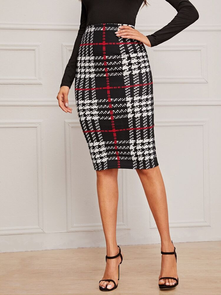 SHEIN Plaid High-Rise Pencil Skirt | SHEIN