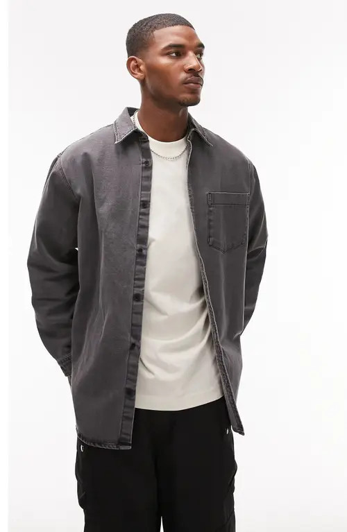 Topman Oversize Denim Button-Up Shirt in Washed Black at Nordstrom, Size Large | Nordstrom