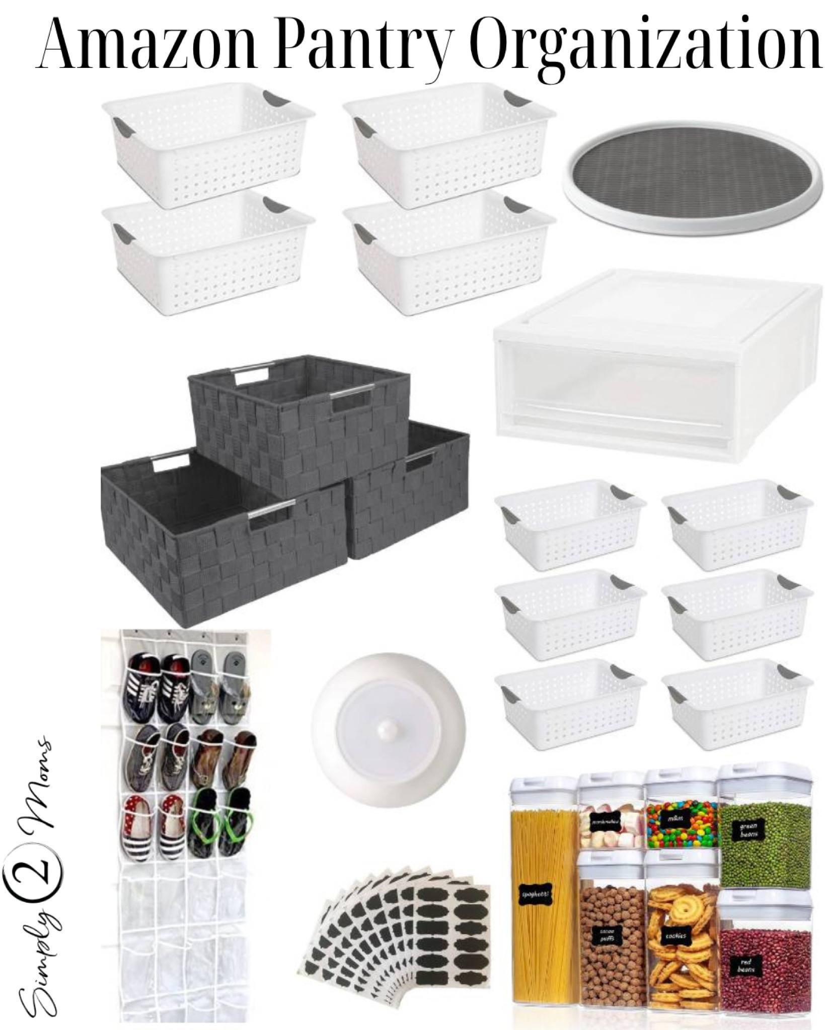 Pantry organizing doesn’t have to be expensive or fancy. These simple products will help you to organize your pantry so you can easily find what you need, when you need it! The extra large turntable or lazy Susan helps the corners of a pantry to not be a black hole where food goes to expire. The large stackable drawer unit fits on the floor under the bottom shelf. This extra bright battery powered wireless overhead light has a motion detector! Over-the-door shoe organizers work to hold spices, snacks, chip clips, and more. #pantryorganization #amazonfinds #affordablepantry #kitchenorganization

#LTKunder50 #LTKhome #LTKFind