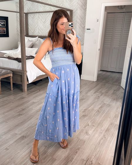 Obsessed with this FP look for less smocked midi dress from Amazon! The softest gauze fabric and tie straps! Wearing a medium! 

#LTKFindsUnder50 #LTKStyleTip #LTKOver40