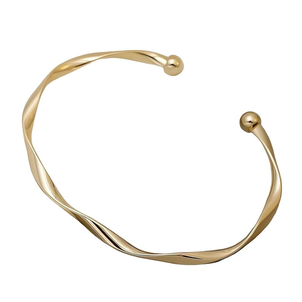 Luxurious Twist Open Cuff Bangle - Adjustable, Minimalist Fashion, Golden Bracelet For Women - El... | Amazon (US)