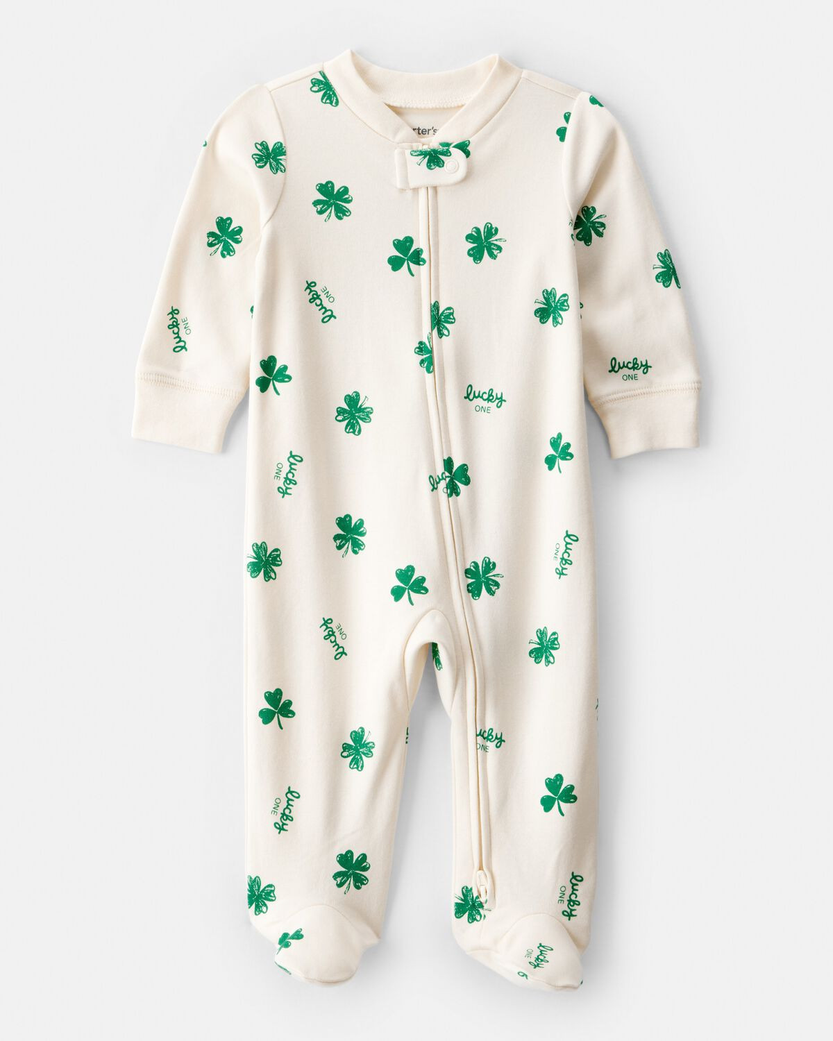 Baby St. Patrick's Day 100% Cotton Snug Fit 2-Way Zip Sleep & Play Pajamas - Ivory | Carter's | Carter's Inc