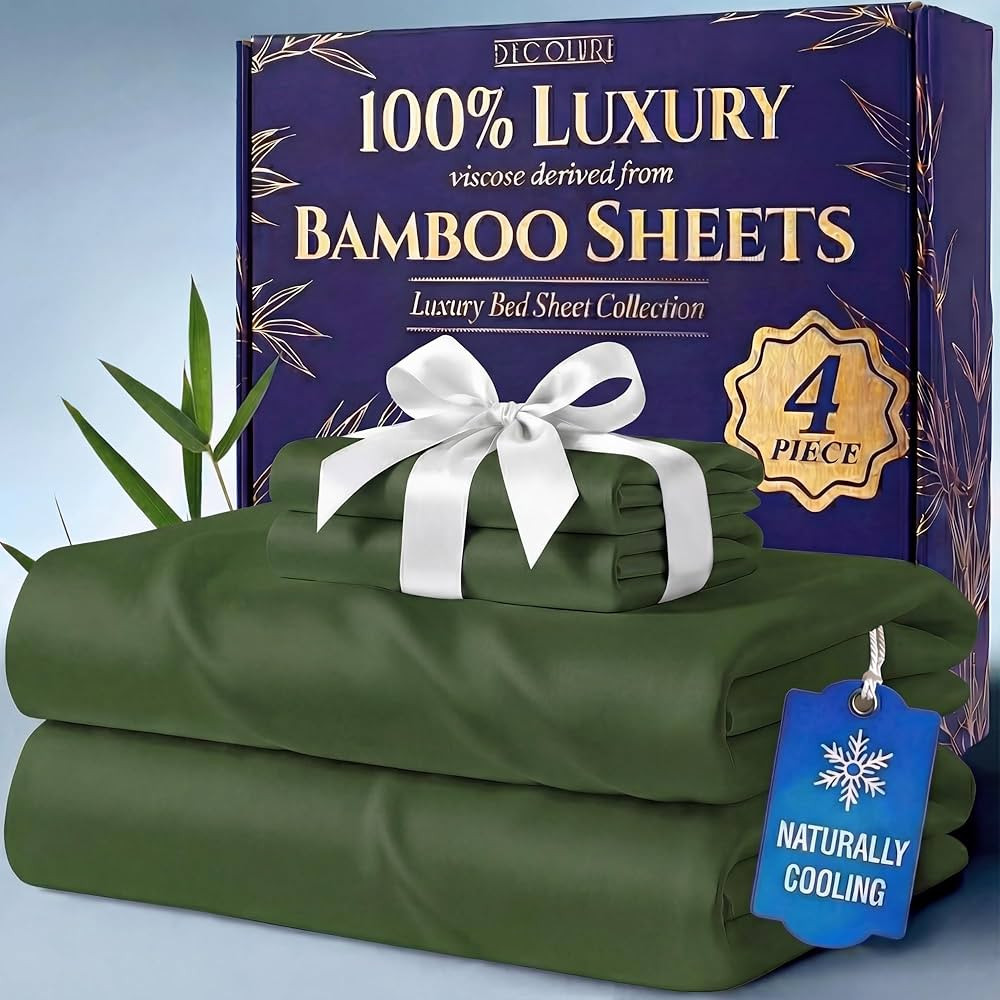 DECOLURE 100% Viscose Derived from Bamboo Sheets King Size - Luxury 4 Pc Naturally Cooling Sheets... | Amazon (US)
