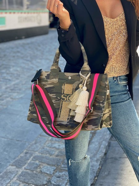 Monogram Stripe Midi East West Bag: Green Camouflage | Quilted Koala