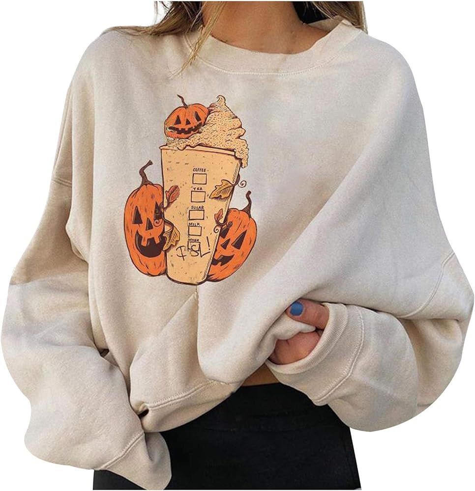 Kanzd Halloween Graphic Sweatshirts for Women Fashion Crewneck Loose Fit Casual Long Sleeve Cute ... | Amazon (US)