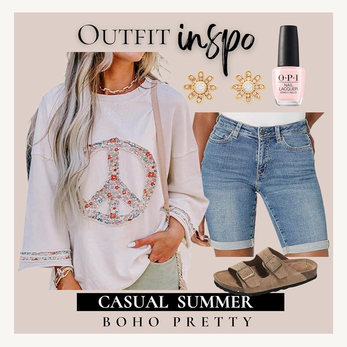 Casual spring and summer outfit idea 🌸 Floral printed Peace Sign with denim shorts. Makes for a casual spring break look.  

#LTKootd #LTKOver40 #LTKMidsize