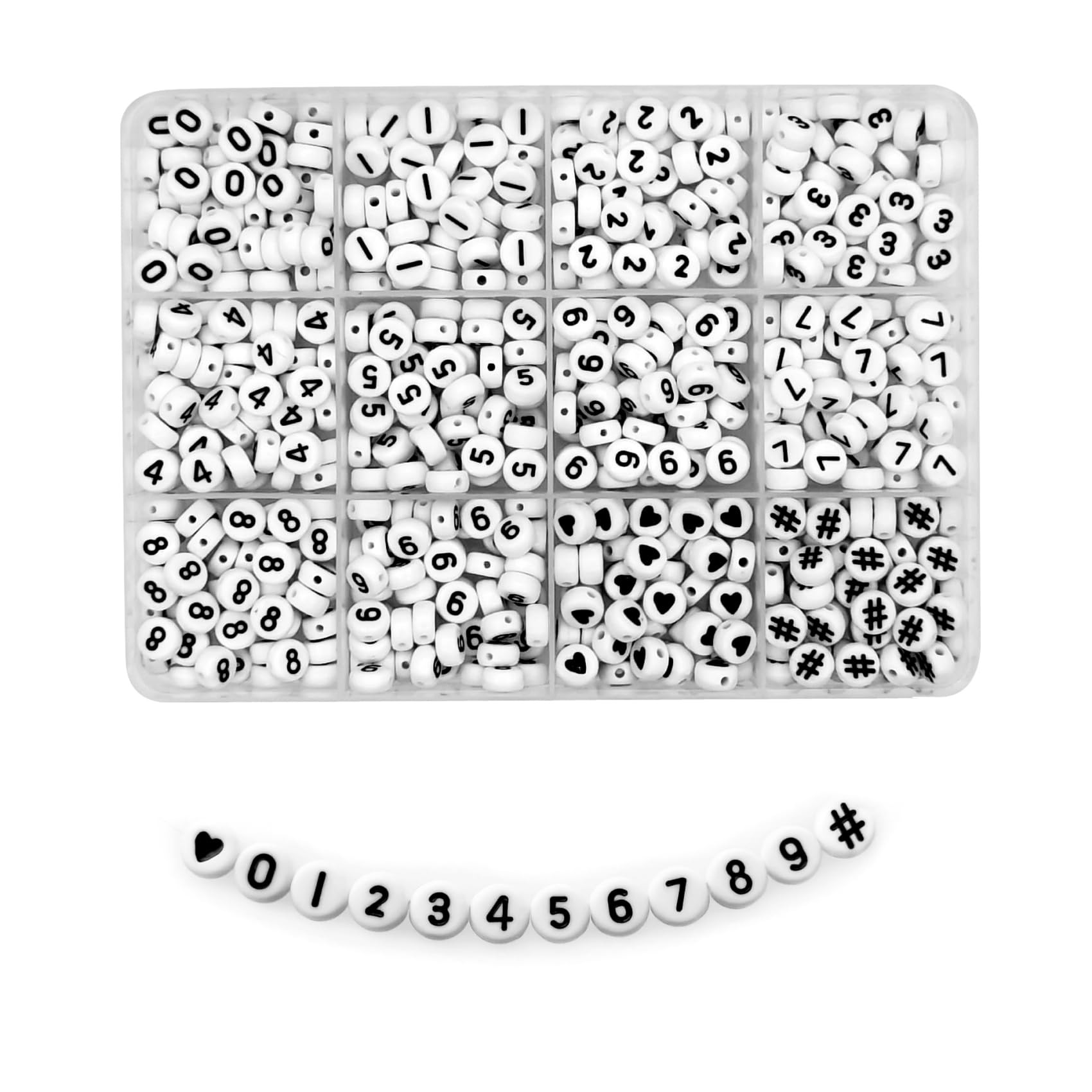 Amaney 600pcs White Acrylic Number Beads 0-9 Symbol # Heart with Storage Box 7x4mm | Amazon (US)