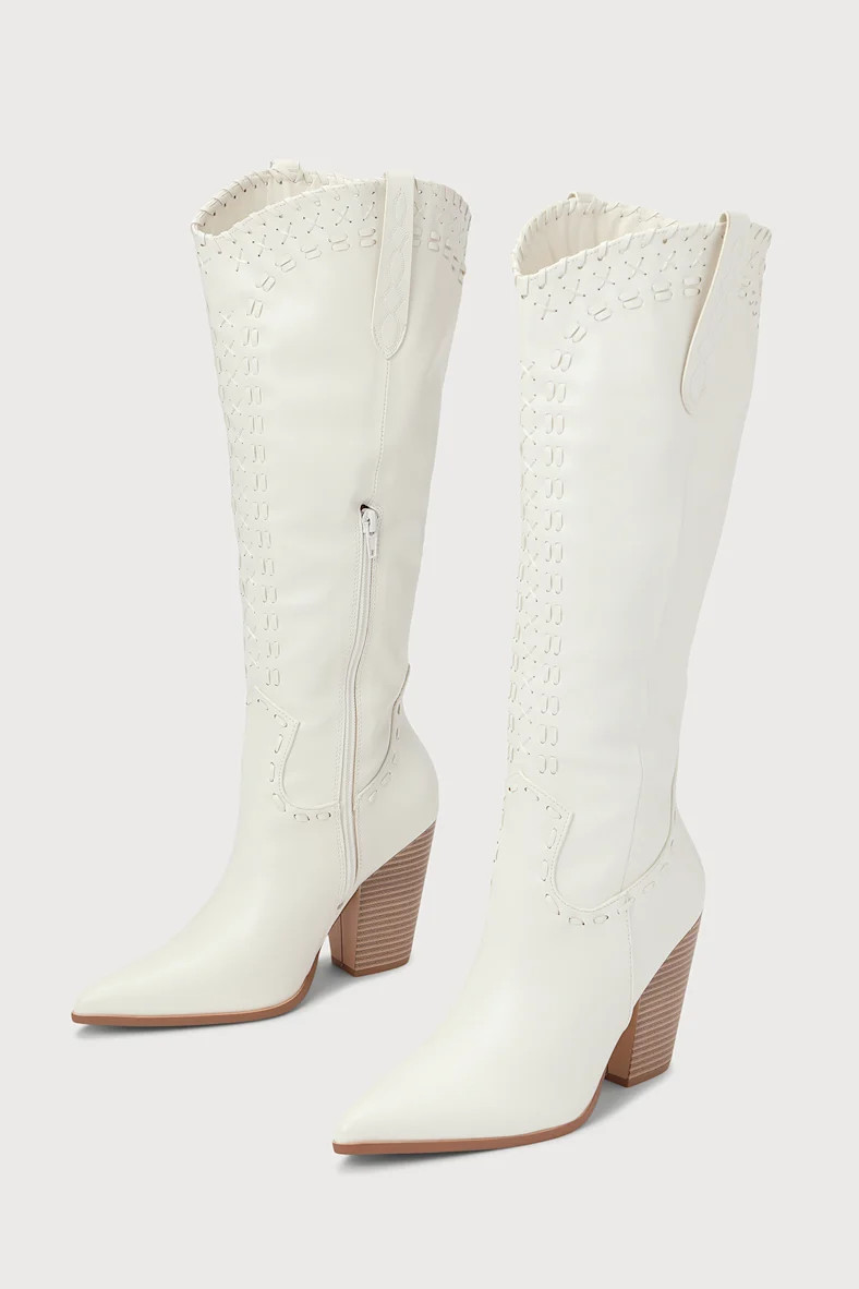 Yohana White Pointed-Toe Knee-High Boots | Lulus (US)