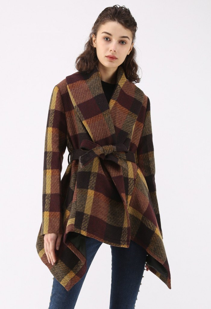 Prairie Check Rabato Coat in Plum | Chicwish