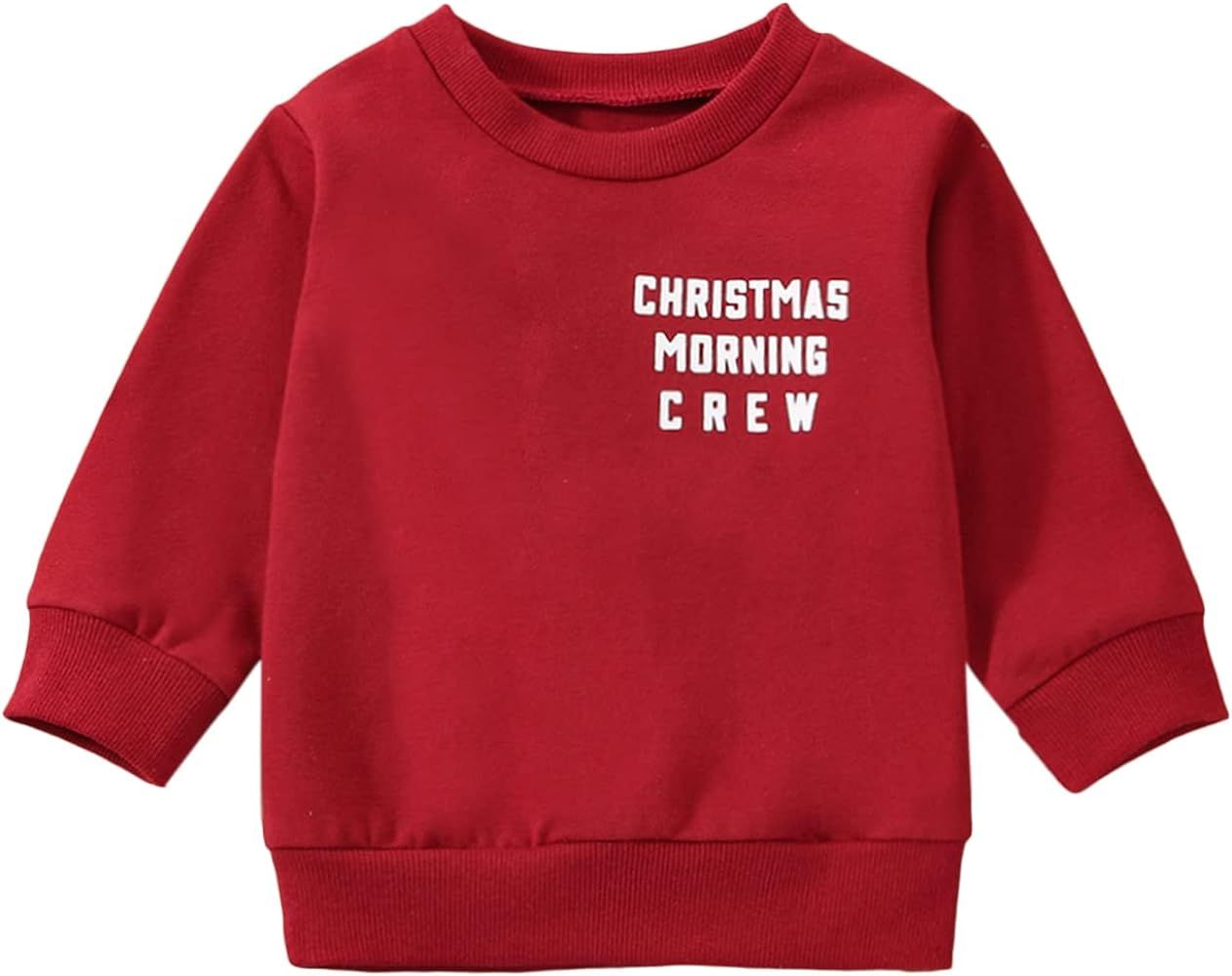 Toddler Baby Boy Girl Christmas Clothes Letter Print Long Sleeve Sweatshirt Top Crewneck Pullover Sw | Amazon (US)