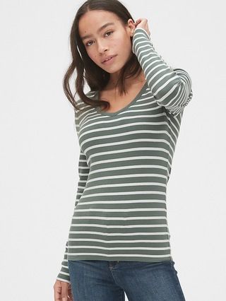 Modern Stripe Long Sleeve V-Neck T-Shirt | Gap (US)